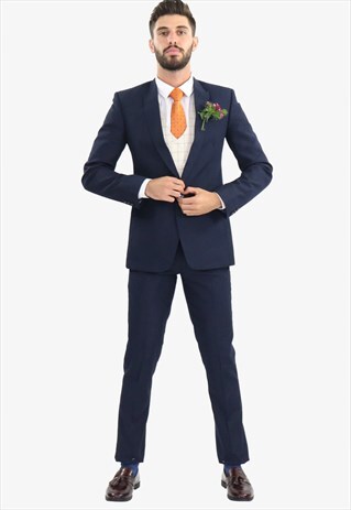 BLUE SUIT WITH CREAM CHECK WAISTCOAT