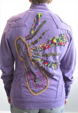 00s Purple Jacket Military-Style With Musical Art Motif
