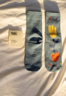 Blue Abstract Wiggle Shape Sock