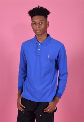 ELECTRIC BLUE RALPH LAUREN LONG SLEEVED POLO SHIRT