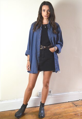 90S VINTAGE C&A MID BLUE OVERSIZED FLANNEL SHIRT