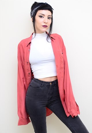 VINTAGE 90'S GENUINE SILK BLOOD ORANGE OVERSIZED SHIRT