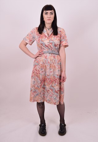 VINTAGE 70'S CRAZY PRINT GRANNY DRESS SIZE 10 TO 12
