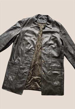 Vintage dark green leather super soft Y2K matrix jacket