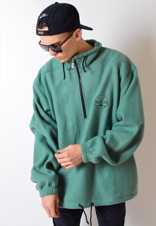 VINTAGE 90S GREEN EMBROIDERED 1/3 ZIPPER FLEECE JUMPER