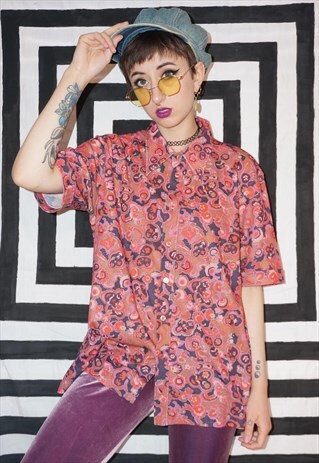 VINTAGE 70'S PINK PSYCHEDELIC PATTERNED SHIRT