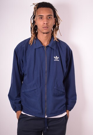 ADIDAS MENS VINTAGE TRACKSUIT TOP JACKET LARGE BLUE 90S