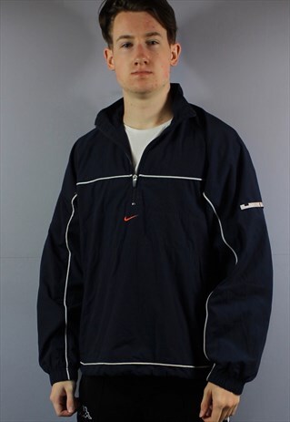 VINTAGE NIKE 1/4 ZIP WINDBREAKER JACKET IN NAVY WITH EMBROID