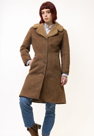 SHEEPSKIN LEATHER SHEARLING FASTENS COAT SIZE SMALL 5297