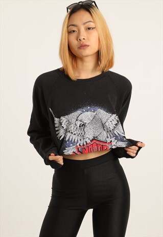VINTAGE HARLEY DAVIDSON PRINT CROPPED SWEATSHIRT