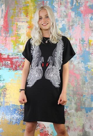 MINI DRESS IN A KISSING SWAN PRINT