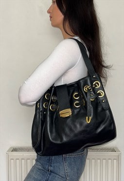 Vintage Black Slouchy Leather Shoulder Bag