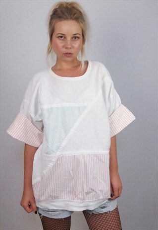 VINTAGE 80'S RETRO OVERSIZED MULTI-TEXTURED T-SHIRT / TOP