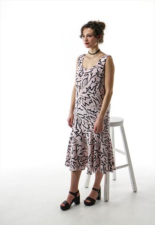PINK ASBSTRACT DRESS / DROP WAIST PREPPY DRESS