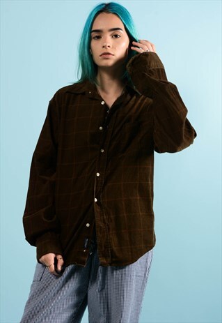 GREEN CHECKED MICRO CORD SHIRT