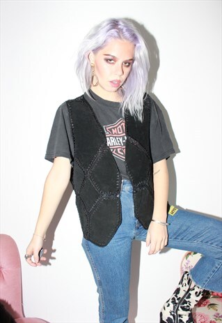 VINTAGE 70S BLACK SUEDE PANELLED WAISTCOAT