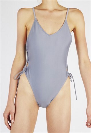 CORA GREY LACE UP SWIMSUIT