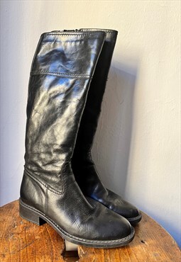 Vintage 90s Leather Knee Length Boots in Black UK 5