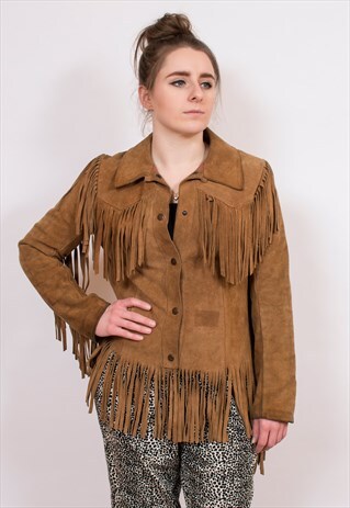 VINTAGE BROWN SUEDE FRINGED JACKET