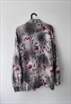 90S GRAY PLANTS PRINT BLOUSE / SHIRT - LARGE 