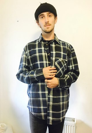 VINTAGE BLUE CHECK PRINT FLANNEL SHIRT