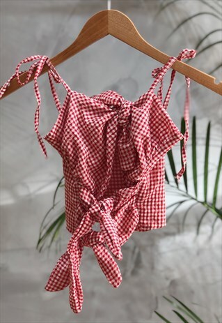 RED GINGHAM TRIPLE TIE FRONT TANK