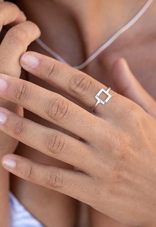 STERLING SILVER OPEN SQUARE RING MINIMALIST BOHO SIMPLE MUM