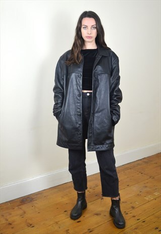 90'S VINTAGE BLACK HEAVYWEIGHT LEATHER JACKET