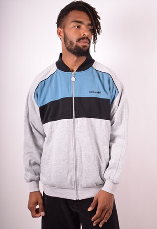 ADIDAS MENS VINTAGE TRACKSUIT TOP JACKET LARGE GREY 90S