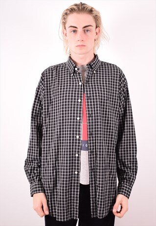 RALPH LAUREN MENS VINTAGE SHIRT LARGE BLACK CHECK 90S