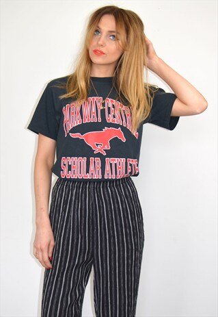 VINTAGE 90S OVERSIZED FADED BLACK & RED PRINTED T-SHIRT