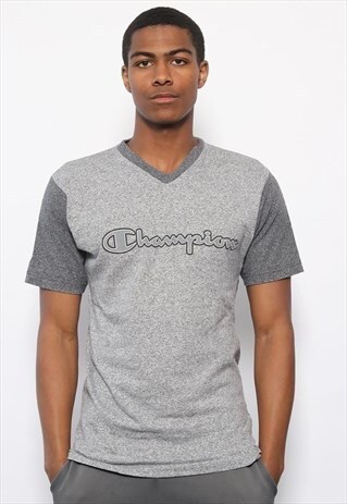 VINTAGE CHAMPION BIG LOGO TWO TONE T-SHIRT GREY