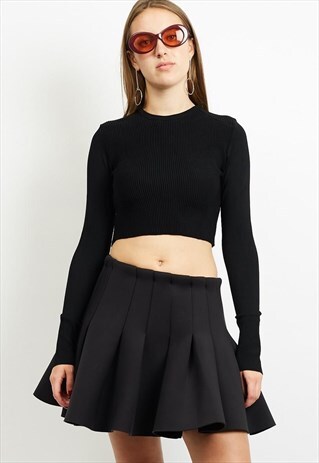 VINTAGE BLACK SCUBA PLEATED MINI SKIRT