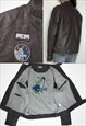 PLAYBOY LEATHER BIKER JACKET VINTAGE 90S SPELLOUT PATCHES 