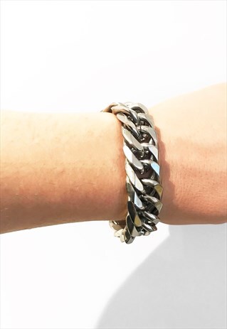 20MM METAL HEAVY CHUNKY CURB LINK BRACELET - SILVER