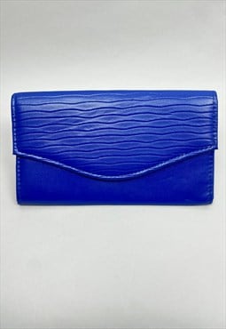 80's Vintage Ladies Blue Ruched Vinyl Handbag Clutch 