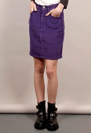 VINTAGE 90'S STEFANEL PURPLE CORDUROY MINI PENCIL SKIRT