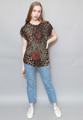 VINTAGE 1980'S PRETTY ANIMAL PRINT PATTERN TOP