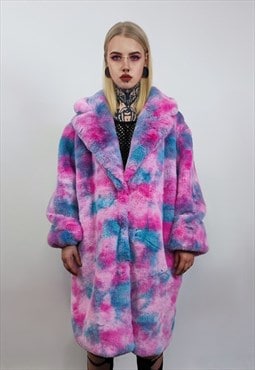 Tied-dye pink fleece coat gradient jacket long heavy trench