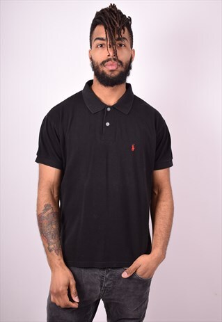 POLO RALPH LAUREN MENS VINTAGE POLO SHIRT MEDIUM BLACK 90S
