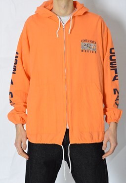 Vintage Neon Orange Graphic Mexico Lightweight Hoodie Jacket