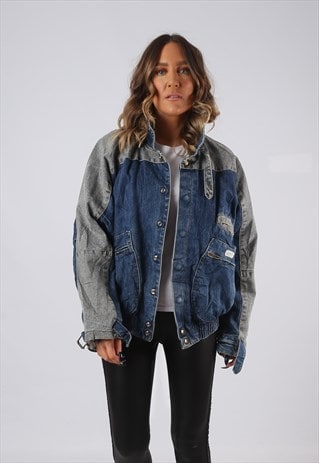 DENIM JACKET 90'S BOMBER GUESS OVERSIZED LINED UK 14 (BJDM)
