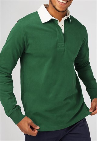 54 FLORAL LONG SLEEVE RUGBY SHIRT - FOREST GREEN/WHITE