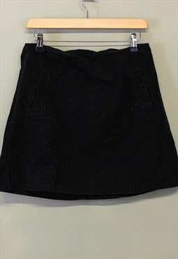 Vintage Y2K Corduroy Mini Skirt Black With Zip 