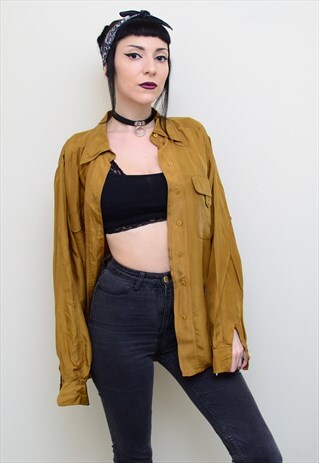 VINTAGE 90'S GENUINE SILK GOLDEN BROWN OVERSIZED SHIRT