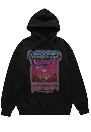 RETRO HOODIE CALIFORNIA SLOGAN PULLOVER PREMIUM RAVER TOP