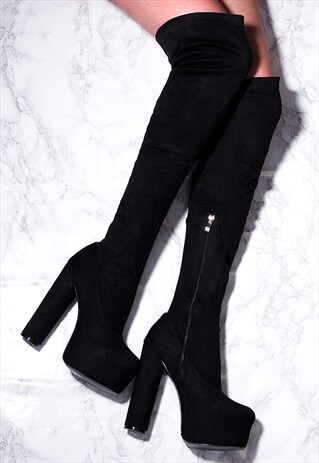 RADCLIFFE CONCEALED PLATFORM CYLINDER HEEL THIGH BOOTS