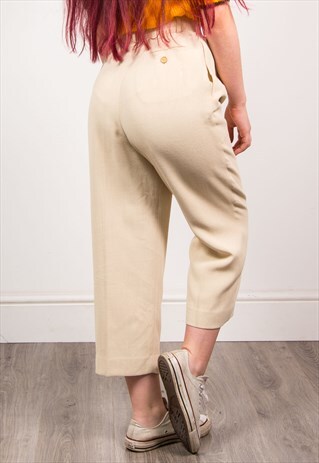 VINTAGE 90'S BEIGE HIGH WAIST CROPPED TROUSERS