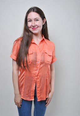 90s summer blouse, ribbed button up shirt