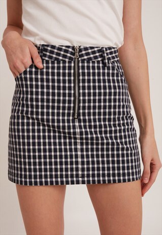 CHECKERED SKIRT - CREAM AND BLUE